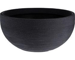 Oneiro Luxe Bloempot BLOEMPOT KUNSTSTOF GERIBBELD ROND 60X27CM ANTRACIET – hotel chique - binnen ––– accessoires – tuin – decoratie – bloemen – mat – glans – industrieel - droogbloemen