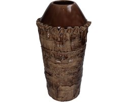 Oneiro’s Luxe Vaas Bark Fine Earthenware Brown ø 19x19x37cm – binnen – buiten – luxe – accessoires – tuin – decoratie – bloemen – voor binnen – keramiek