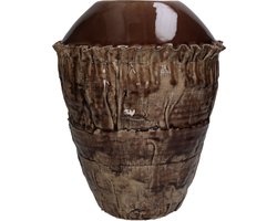 Oneiro’s Luxe Vaas Bark Fine Earthenware Brown ø 23x23x28cm – binnen – buiten – luxe – accessoires – tuin – decoratie – bloemen – voor binnen – keramiek