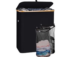Oneiro's Luxe Wasmand PRO 140 L Zwart - opvouwbaar - L38 x B57 x H67 cm - wasmand met 2 vakken - wasmanden - wassorteerder