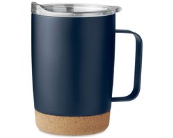 OneTrippel - RVS beker met kurken bodem - Dubbelwandige RVS beker - Duurzame koffiebeker - Marine blauw