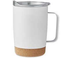 OneTrippel - RVS beker met kurken bodem - Dubbelwandige RVS beker - Duurzame koffiebeker - Wit