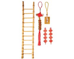 ONF3 - Chinese Mini Ladder - Bamboe Decoratie - Meerkleurig - Housewarming Gift - Decoratieve Ladder voor Kantoor en Woonkamer