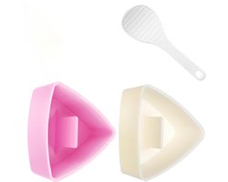 Onigiri Vorm - Set van 2 - Onigiri Mold - PP - Sushi Onigiri mallen - Sushi vormen Triangel - Rijstbal Maker Mal - Sushi Maker Set - Onigiri Mal - Keukengereedschap - Driehoekige rijstbolvorm - Voor het maken van sushi - 8.5*8.5*4 cm - Beige/Roze