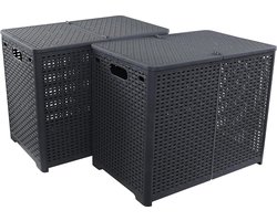 Online Europe, 1 Grijze opvouwbare Wasmand, 84L, Grijs, 66 x 33 x 44cm, dubble vakken met Deksel