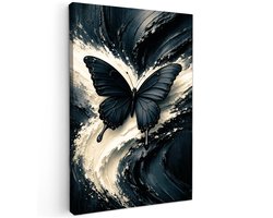 Online schilderij - Abstracte Zwart Wit Vlinder - 90x60 cm - Abstracte kunst - Huis decoratie woonkamer - Keuken muur schilderijen - Wanddecoratie accessoires - Kamer interieur