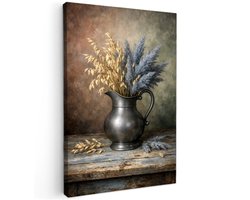 Online schilderij - Pampasgras met Gouden Korenaren Antieke Kan - 60x40 cm - Abstracte kunst - Huis decoratie woonkamer - Keuken muur schilderijen - Wanddecoratie accessoires - Kamer interieur