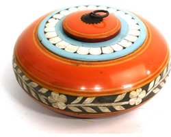 Only Natural Kist Rond Hout Oranje 23x23x9cm