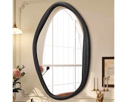 Onregelmatige Ronde Houten Wandspiegel - Decoratieve Muurspiegel voor Woonkamer en Badkamer