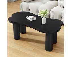 Onregelmatige salontafel in botvorm, 113 cm lang, 58 cm breed, 40,5 cm hoog, MDF tafelblad en PVC poten, met viltglijder.