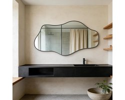 Onregelmatige Wandspiegel - Asymmetrische Spiegel - Moderne Woondecoratie - Zwart Metalen Frame - Groot Formaat - Zwart