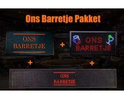 Ons Barretje Pakket - Bar runner - Bar mat - Barunner - Antislip - Afdruipmat - 60 x 30cm - Rubber - Cadeau - Bar accessoires - Bar decoratie  - Ledbord - Led bord - Verlichting - Cave & Garden