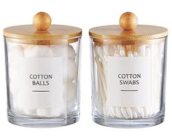 Onsogi Glazen apotheekpotten met bamboe deksels voor badkamerorganisatie, Q-tip houder en katoenen kogelhouder zijn geweldig voor boerderij badkamer decor, rustieke badkamer decor - 2 stuks