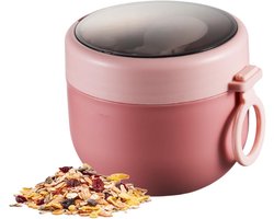 Ontbijtbeker - Havermoutontbijtbeker - Geïsoleerde kom - Met lepel en handvat - Brede opening - Geïsoleerde voedselpot - Draagbaar - Lekvrije kom voor warme en koude soep - Geschikt voor kinderen en volwassenen - 600 ml - 11 x 9,3 cm - Roze