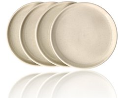 Ontbijtborden Set van 4 – Ø20 cm – Keramische Gebaksbordjes – Ronde Dessertborden – Crème – Gladde Afwerking