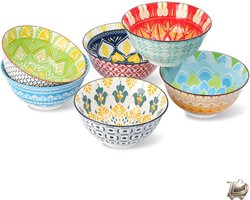 Ontbijtkom Set van 6 - Porseleinen Soepkommen 700 ml - Ø15,7 cm - Kleurrijke Ramen Kommen - Cereal, Salade en Soep Kommen - Vaatwasser- en Magnetronbestendig Servies Set