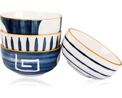 Ontbijtkommen gemaakt van porselein, soepkommen, kleurrijke kommen, set van 4, ontbijtkommen, 500 ml, diameter 13 cm, porseleinen kom, kom met bloemendesign voor ontbijtgranen, salade, dessert, enz.