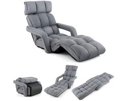 Ontspannende fauteuil voor in de woonkamer, vloerstoel, chaise longue, 5-hoekige verstelbare rugleuning met hoofdsteun en voetensteun, grijs