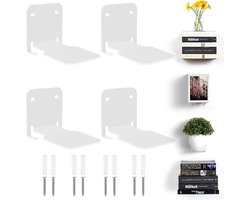 Onzichtbare Zwevende Boekenplanken Set van 4 - Heavy-duty Metalen Boekenorganizers voor Slaapkamer (Wit) met Extra Opslag Beside shelf