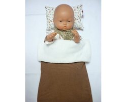 Oogappel Poppen Beddengoed Poppendeken met Kussentje Bloemetjes-Cacao-Bruin