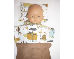 Oogappel Poppen Beddengoed Poppendeken met Kussentje Savanne- Bruin-Multicolour