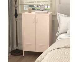 OOIILLEE Metalen Opbergkast - roze - 2 deuren met magneetsluiting - 2 verstelbare planken (120 lbs) - ventilatiegaten