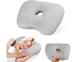 Oorbelkussen met gaatjes in de oren - Oorpiercingkussen - Oorpiercingkussen voor slapen op de zij - Kussen met gaatjes in de oren - Slaapkussen met gaatjes in de oren - Afmetingen: 32 x 43 x 5 cm - Grijs