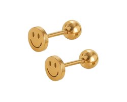 Oorbellen- Smiley RVS goudkleur- schroefsluiting- Charme Bijoux