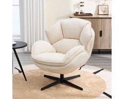Oorfauteuil Chenille - Draaifauteuil Lounge - Ontspannen Zitten - 360 Graden Draaibaar - 87x77x86 cm - Wit