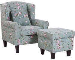 Oorfauteuil HAMAR met voetenbank Stof Groen
