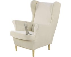 Oorfauteuil Hoezen - Stoelhoes Fluweel - Meubels Beschermen - Zachte Stretchstof - Past 95-100cm Hoogte - Beige