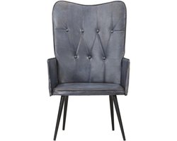 Oorfauteuil Leer - Leesstoel Wachtkamerstoel - Ontspannen Lezen - Ademend Natuurlijk Materiaal - 55 x 41 x 97 cm - Grijs