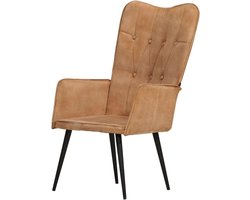 Oorfauteuil - Leunstoel fauteuil - Ontspannen thuis - Echt leer - 55 x 41 x 97 cm - Kaneelbruin