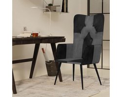 Oorfauteuil - Leunstoel Zitmeubel - Ontspannen Lezen - Echt Leer Bekleding - 55 x 41 x 97 cm - Zwart Grijs