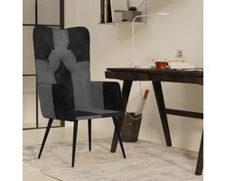 Oorfauteuil - Leunstoel Zitmeubel - Ontspannen Lezen - Echt Leer Bekleding - 55 x 41 x 97 cm - Zwart Grijs