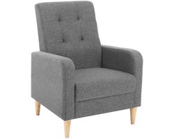 Oorfauteuil met armleuningen en massief houten poten, linnen bekleding, modern comfort, donkergrijs