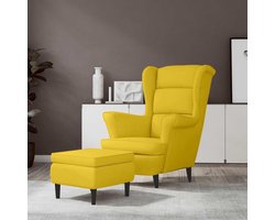 Oorfauteuil met kruk - Relaxstoel Fauteuil - Ontspannen thuis - Zacht fluweel - 78 x 90 x 965 cm - Mosterdgeel
