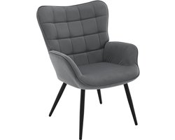 Oorfauteuil modern – Donkergrijs – Vintage lounge stoel met corduroy bekleding – Ergonomisch met hoge rugleuning – Comfortabele TV en leesstoel – Met armleuningen – Metalen poten – 150 kg draagkracht – 63x68x87 cm
