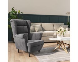 Oorfauteuil - Relaxstoel - Woonkamer Ontspanning - Zachte Fluweel Bekleding - 78x90x96.5 cm - Lichtgrijs