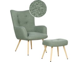 Oorfauteuil VEJLE met voetenbank Bouclé Lichtgroen