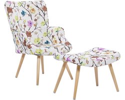 Oorfauteuil VEJLE met voetenbank Stof Crème