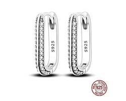 Oorringen - 925 sterling zilver - klapsluiting - zirkonia - rechthoekig model