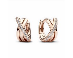Oorringen - 925 Sterling Zilver - Zirkonia - rosé goudkleurig - klapsluiting – 12 mm – X-vormig