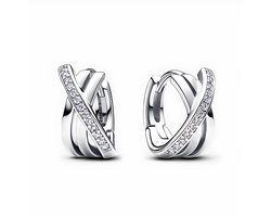 Oorringen - 925 Sterling Zilver - Zirkonia - zilverkleurig - klapsluiting – 12 mm – X-vormig