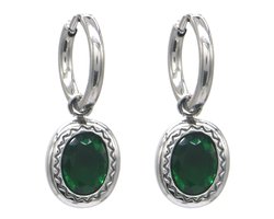 Oorringen met Ovaal - RVS - 2,4 cm - Zilverkleurig en Groen