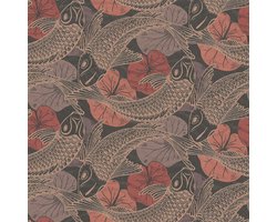 Oosters behang Profhome 378595-GU vliesbehang glad met dieren patroon glanzend rood bronzen grijs bruin 5,33 m2