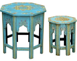 Oosterse bijzettafels Saada blauw set van 2