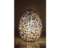 Oosterse Glas Mozaïek tafellamp (L) - Multi Kleur - Ovaal - Marokkaanse Lamp - Hoogte 27 cm - Handgemaakt - Authentiek
