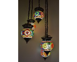 Oosterse hanglamp 5 bollen glas mozaïek transparant multicolor nr.1