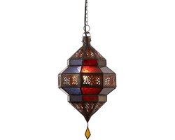 Oosterse hanglamp - Marokkaanse lamp - Sfeerverlichting - Handgemaakt kunstwerk - 25x25x45 cm - Multicolor